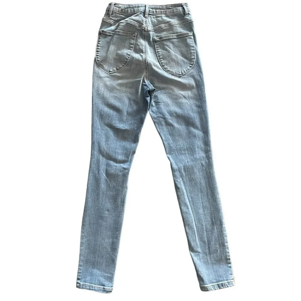 Garage Light Wash Distressed Faded High Rise Skinny Leg Denim Jeans SZ 5 26x28